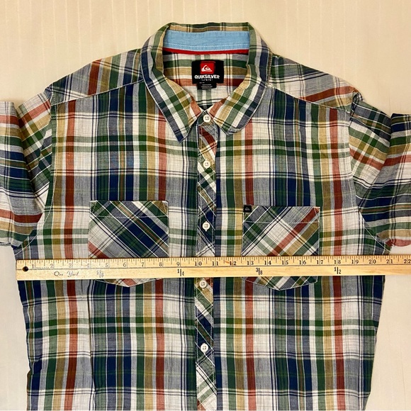 QUICKSILVER plaid multi-color long-sleeve collared 2-pocket shirt sz L - Picture 6 of 9